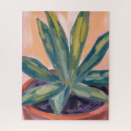 鉢植えの観葉植物 モダン ボタニカル グリーン 水彩画 ジグソーパズル (縦)
