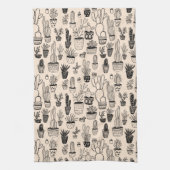 鉢植えサボテン多肉手作り柄 キッチンタオル (縦)