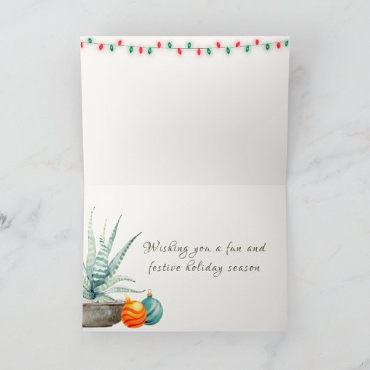 鉢植えサボテン、ゲッコ、クリスマスオーナメント シーズンカード (内部)