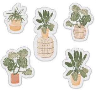 鉢植えステッカーセット – かわいい屋内植物 シール
