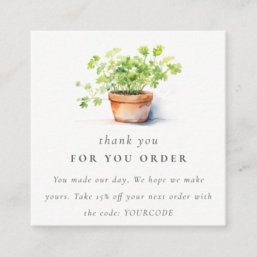 鉢植えハーブパセリーコリアンダーご注文 スクエア名刺 (正面)