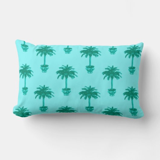 鉢植えパームツリーターコイズとアクア ランバークッション (正面)