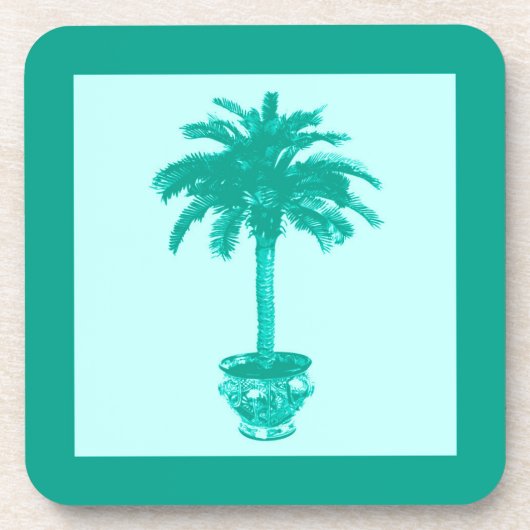 鉢植えパーム – ターコイズとアクア コースター (正面)