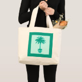 鉢植えパーム – ターコイズとアクア ラージトートバッグ (正面(商品))