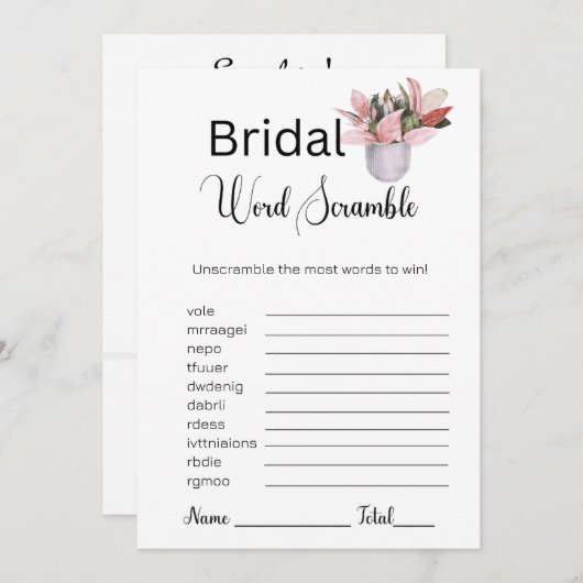 鉢植えブライダルホワイトワードスクランブルゲーム 招待状 (正面/裏面)