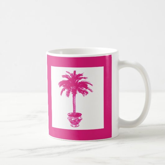 鉢植えヤシの木 – 明るい赤紫色ピンクと白 コーヒーマグカップ (右)