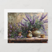 鉢植えラベンダー植物油絵 ポストカード (正面/裏面)