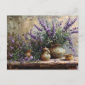 鉢植えラベンダー植物油絵 ポストカード (正面)