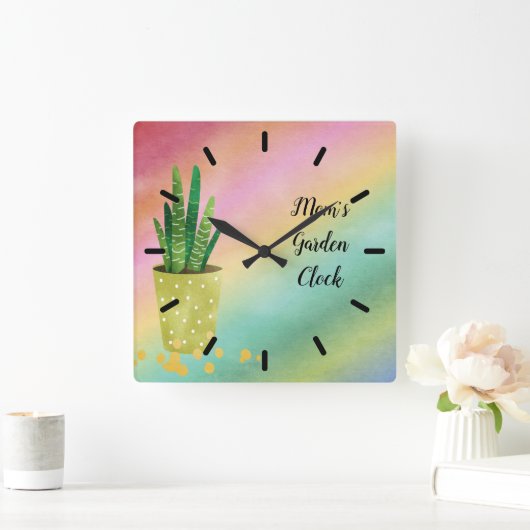 鉢植え付き母の庭の時計 スクエア壁時計 (ホーム)