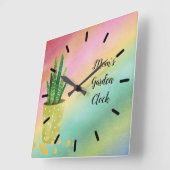 鉢植え付き母の庭の時計 スクエア壁時計 (傾斜)