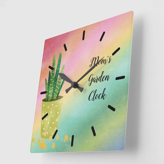 鉢植え付き母の庭の時計 スクエア壁時計 (傾斜)
