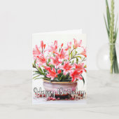 鉢植え咲きユリ花イラストレーション カード (正面)