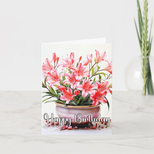 鉢植え咲きユリ花イラストレーション カード (正面)