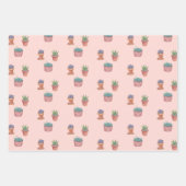 鉢植え多肉植物とサボテン水彩ギフト ラッピングペーパーシート (正面3)