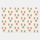 鉢植え多肉植物とサボテン水彩ギフト ラッピングペーパーシート (正面2)