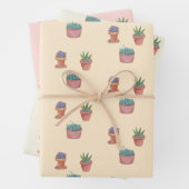 鉢植え多肉植物とサボテン水彩ギフト ラッピングペーパーシート (インサイチュ)