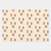 鉢植え多肉植物とサボテン水彩ギフト ラッピングペーパーシート (正面)