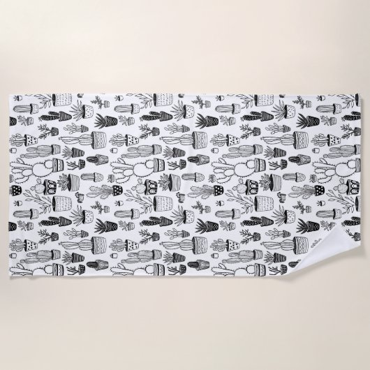 鉢植え多肉植物&サボティハンドメイドパターン ビーチタオル (正面)