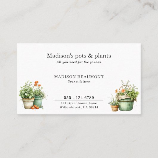 鉢植え庭の中央の水色 名刺 (裏面)