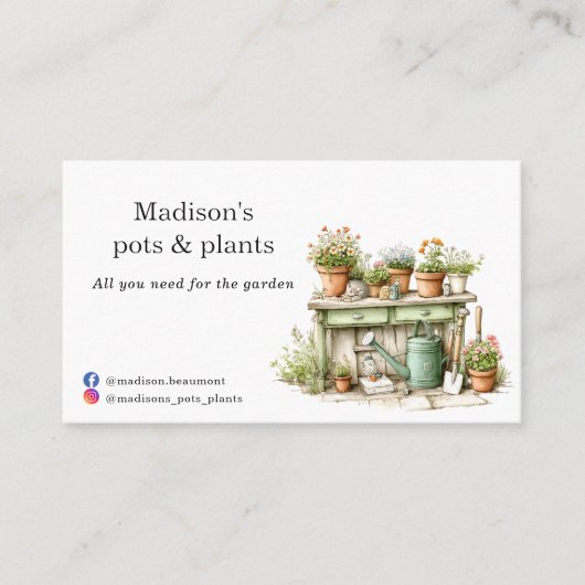 鉢植え庭の中央の水色 名刺 (正面)