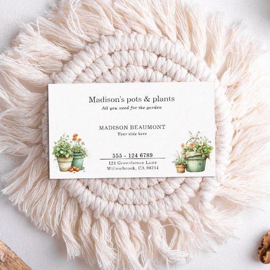 鉢植え庭の中央の水色 名刺