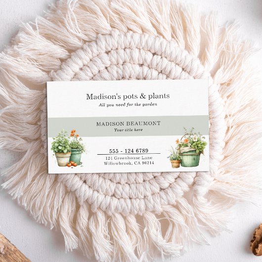 鉢植え庭の中央の水色 名刺