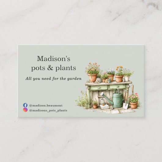 鉢植え庭の中央の水色 名刺 (正面)