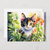 鉢植え後鮮やかの子猫 ポストカード (正面/裏面)