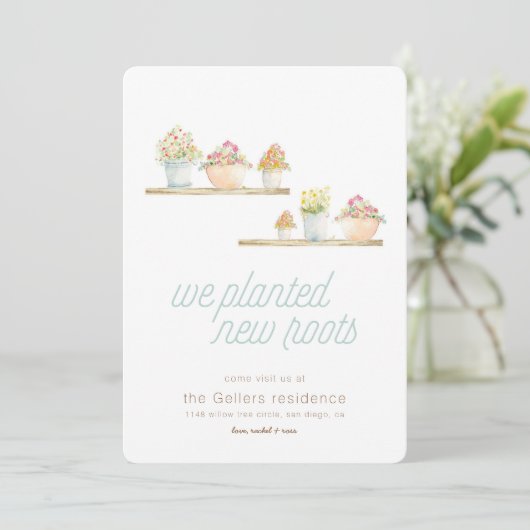 鉢植え新しいルーツホーム移動発表 案内状 (スタンド正面)