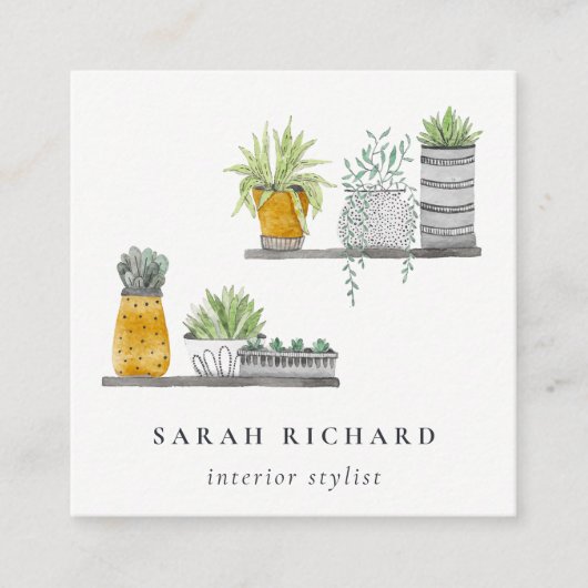 鉢植え植物水彩植物体QRコード スクエア名刺 (正面)