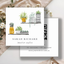 鉢植え植物水彩植物体QRコード スクエア名刺