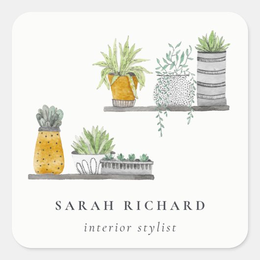 鉢植え植物水彩植物学 スクエアシール (正面)