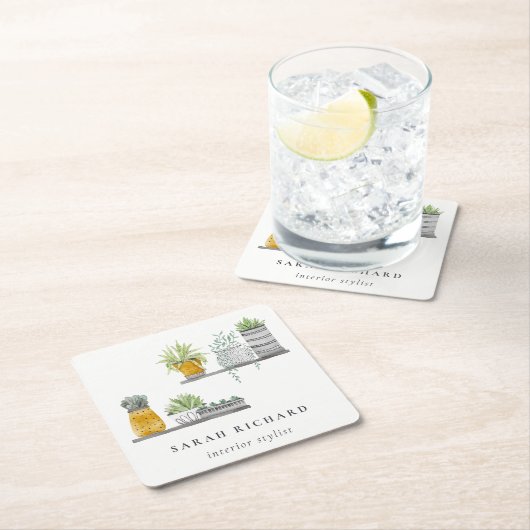 鉢植え植物水彩植物学 スクエアペーパーコースター (インサイチュ)