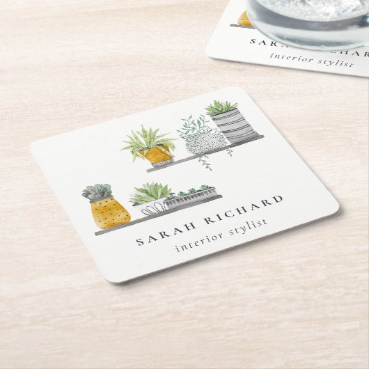 鉢植え植物水彩植物学 スクエアペーパーコースター (アングル)