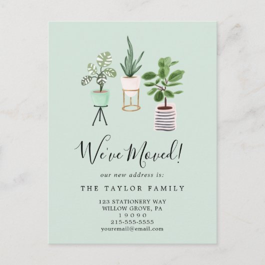 鉢植え植物 |ミント引っ越しました移動 案内ポストカード (正面)