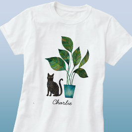 鉢植え水彩の猫パーソナライズされた Tシャツ