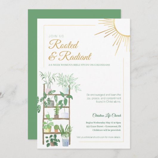 鉢植え水彩女性聖書勉強 招待状 (正面/裏面)