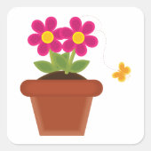 鉢植え花とバタフライスクエアシール スクエアシール (正面)