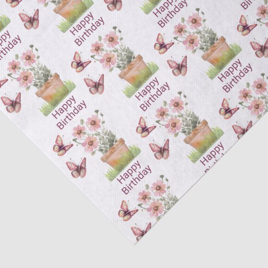 鉢植え花と蝶の水彩誕生日 薄葉紙 (詳細)