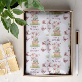 鉢植え花と蝶の水彩誕生日 薄葉紙