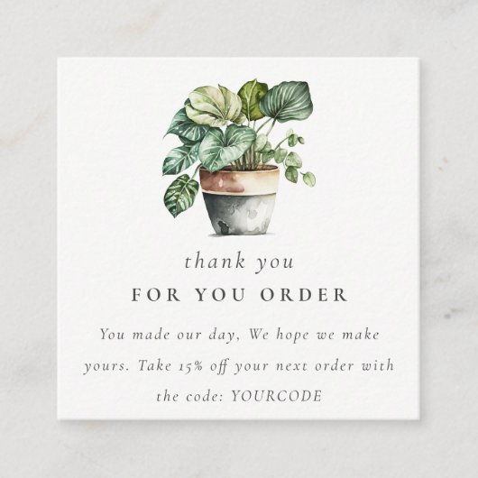 鉢植え葉付きハウスプラントご注文ありがとうございます スクエア名刺 (正面)