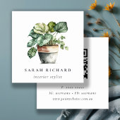 鉢植え葉付きハウスプラントボタニカルQRコード スクエア名刺