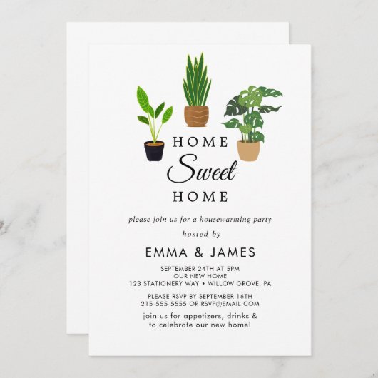 鉢植え"ホームスイートホーム"引っ越し祝いパーティー 招待状 (正面/裏面)