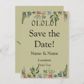 鉢植えBoho日付の保存 招待状 (正面/裏面)