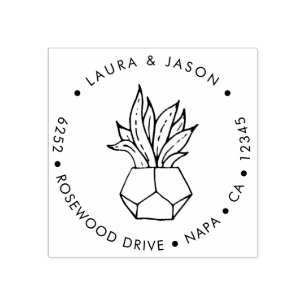 鉢植エレガント物差出人住所ウッドアートスタンプ ラバースタンプ