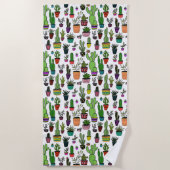 鉢植カラフル物パターン多肉植物&サッティ ビーチタオル (正面)