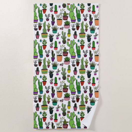 鉢植カラフル物パターン多肉植物&サッティ ビーチタオル (正面)