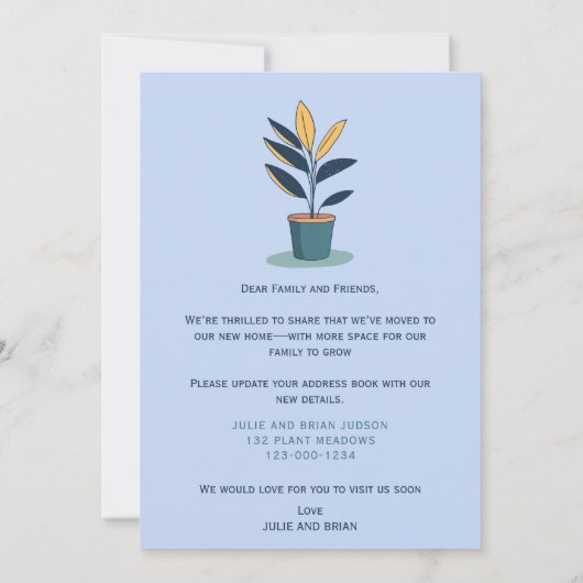 鉢植モダンえ植物の「引っ越しました」 案内状 (裏面)