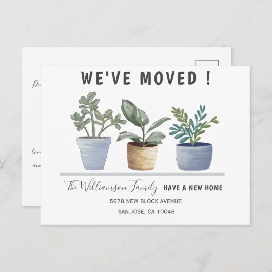 鉢植モダン物引っ越しました発表 案内ポストカード (正面/裏面)