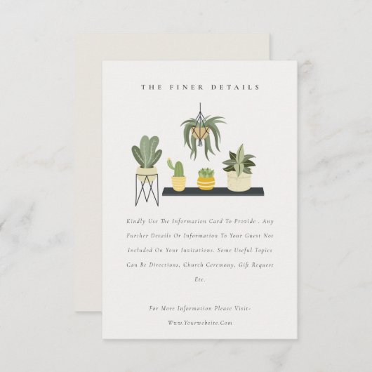 鉢状の葉状の多肉植物結婚の詳細 エンクロージャーカード (正面/裏面)